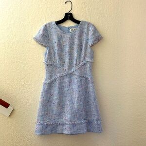 Eliza J Chanel like woven office sheath dress. Light blue with colorful specs- 6